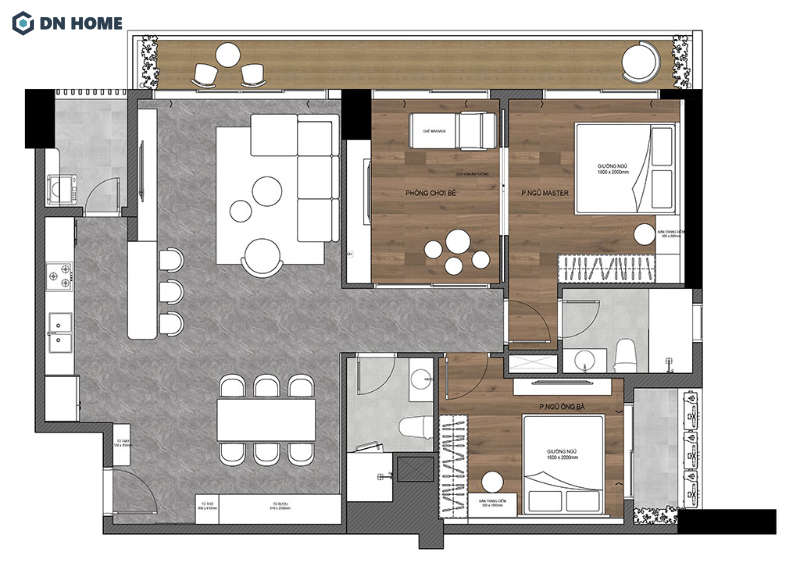 Thiết kế căn hộ 80m2 3 phòng ngủ