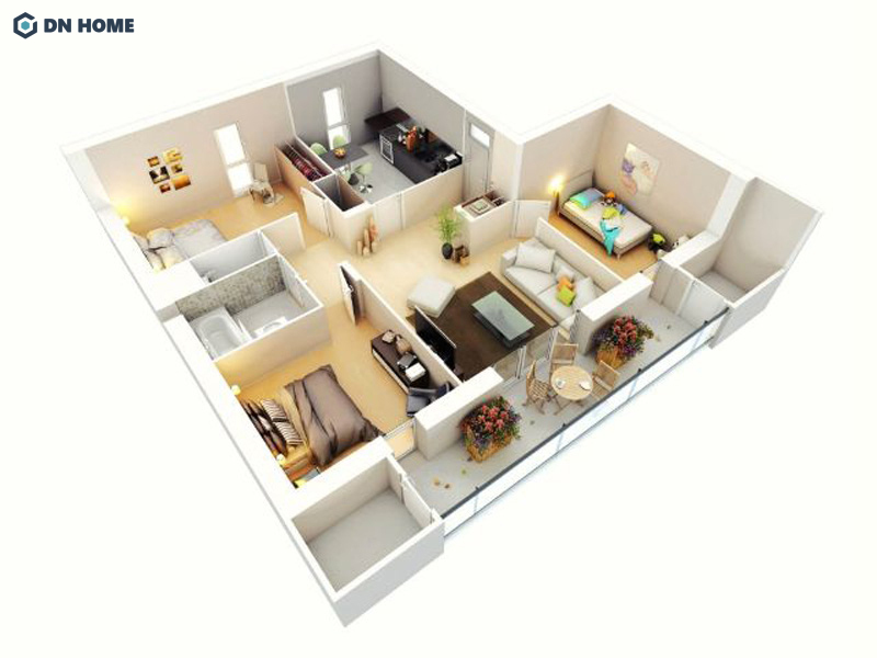 Thiết kế căn hộ 80m2 3 phòng ngủ