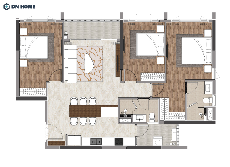Thiết kế căn hộ 80m2 3 phòng ngủ
