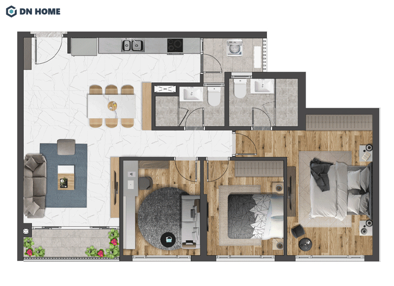 Thiết kế căn hộ 80m2 3 phòng ngủ