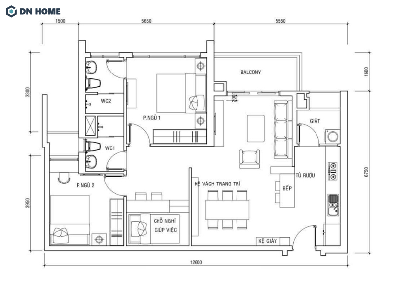 Thiết kế căn hộ 80m2 3 phòng ngủ