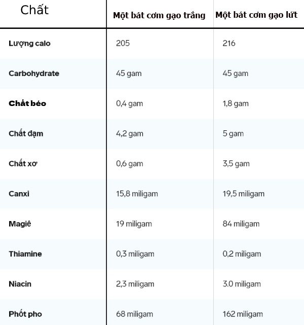 Gạo lứt có chất xơ gấp 4 lần cơm trắng nhưng calo tương đương, giúp no lâu hơn