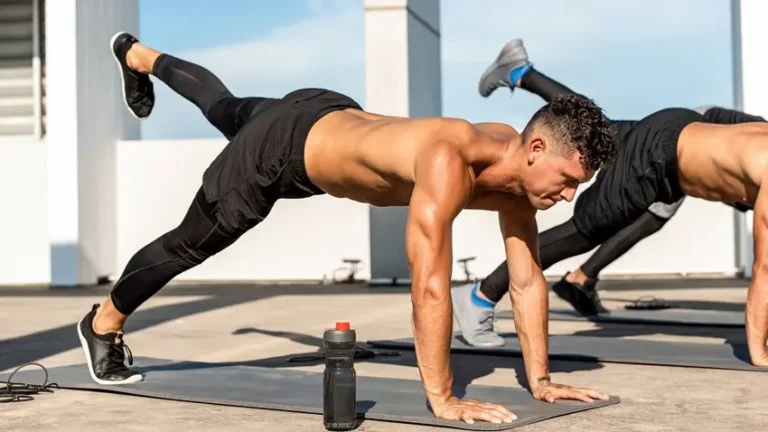 Mountain climbers là động tác leo núi tại chỗ: bạn vào tư thế plank cao, rồi thay phiên nhanh chóng kéo một đầu gối về phía ngực, sau đó chuyển sang chân kia.
