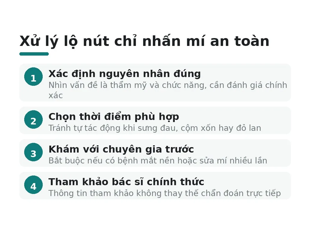 Chọn hướng xử lý an toàn cho lộ nút chỉ nhấn mí có dấu hiệu gì