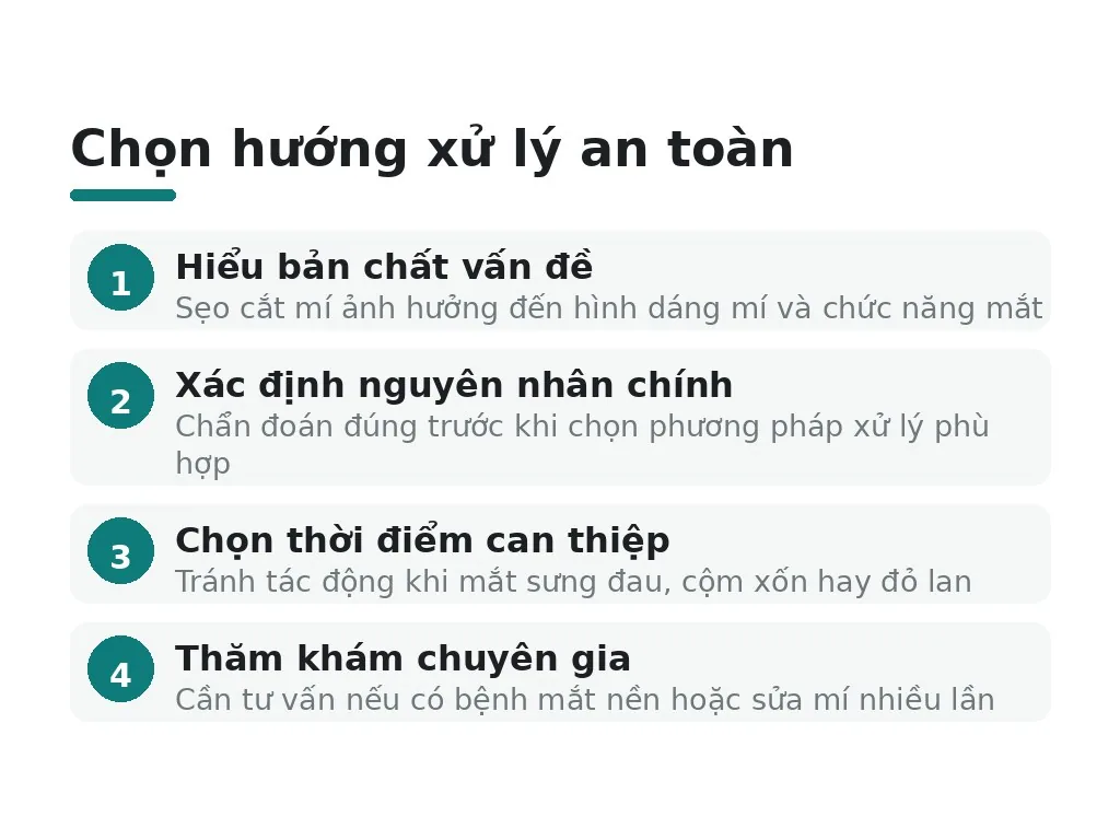 Chọn hướng xử lý an toàn cho sẹo cắt mí dính cơ nâng mi là gì