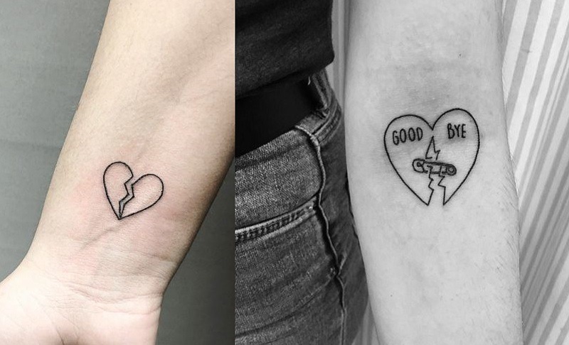 Mẫu hình tattoo trái tim tan vỡ ở phần cổ tay hoặc cánh tay đơn giản