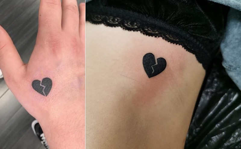 Hình tattoo trái tim tan vỡ màu đen đơn giản nhưng ấn tượng