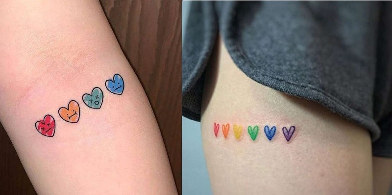 Mẫu hình tattoo trái tim nhiều màu sắc ở cánh tay