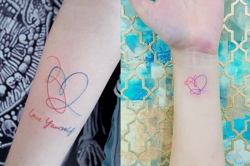 Mẫu hình tattoo trái tim kết hợp họa tiết chữ đầy sáng tạo