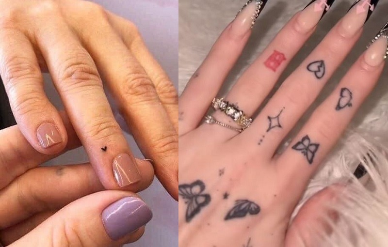 Mẫu hình tattoo trái tim tan vỡ kết hợp nhiều hình xăm khác ở bàn tay