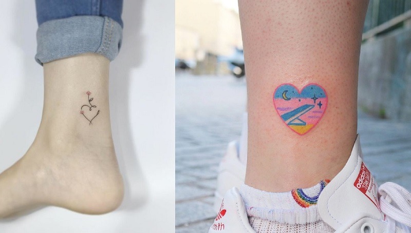 Mẫu hình tattoo trái tim họa tiết ấn tượng ở cổ chân