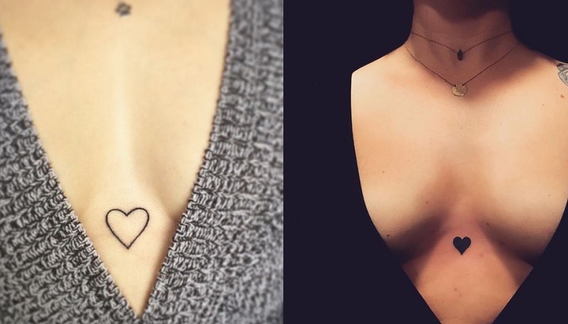 Mẫu hình tattoo trái tim trắng đen ở giữa ngực