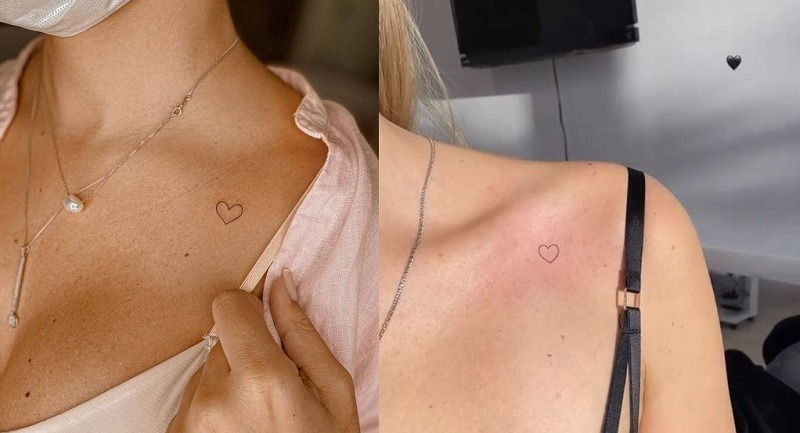Mẫu hình tattoo trái tim mini ở xương quai xanh giúp tôn lên vẻ đẹp gợi cảm của phái đẹp