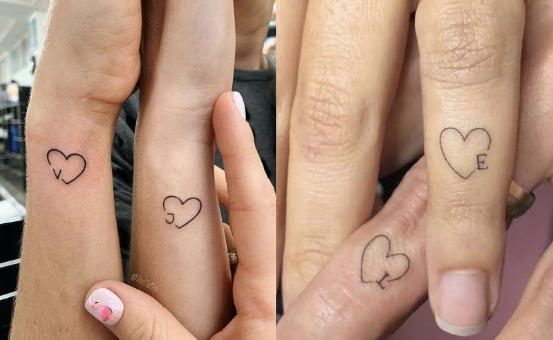 Hình tattoo trái tim lồng ký hiệu tên của bạn và người yêu
