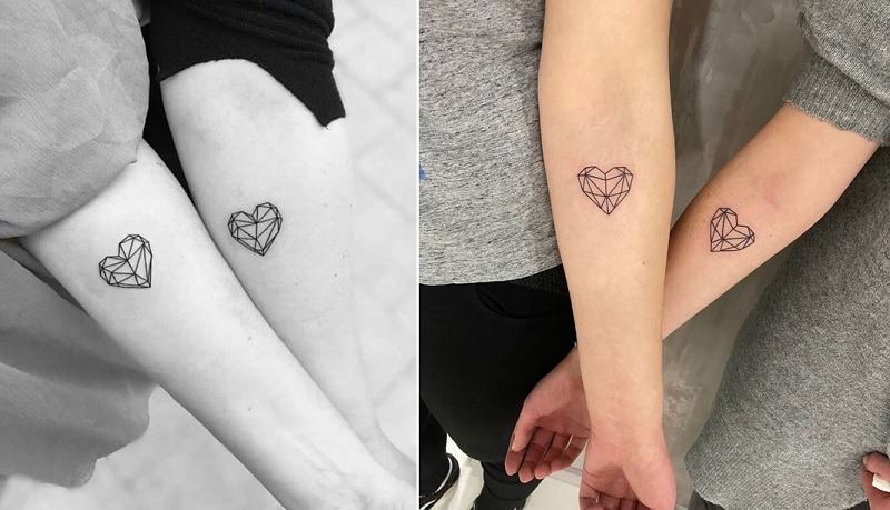 Hình tattoo trái tim được thiết kế theo dạng hình học ấn tượng dành cho cặp đôi