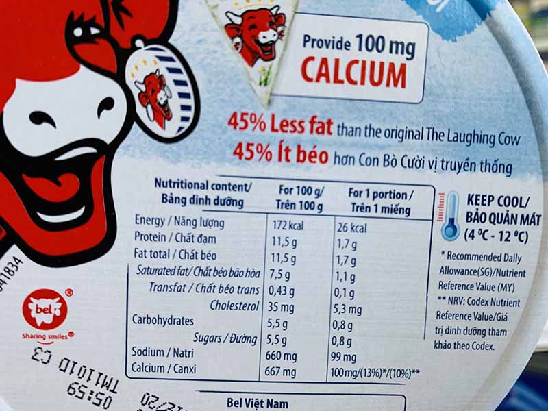 Lượng calo mà phô mai con bò cười cung cấp khá thấp so với nhu cầu hàng ngày