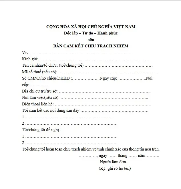 Bản cam kết chịu trách nhiệm thường được dùng sau khi gây ra thiệt hại về tài sản