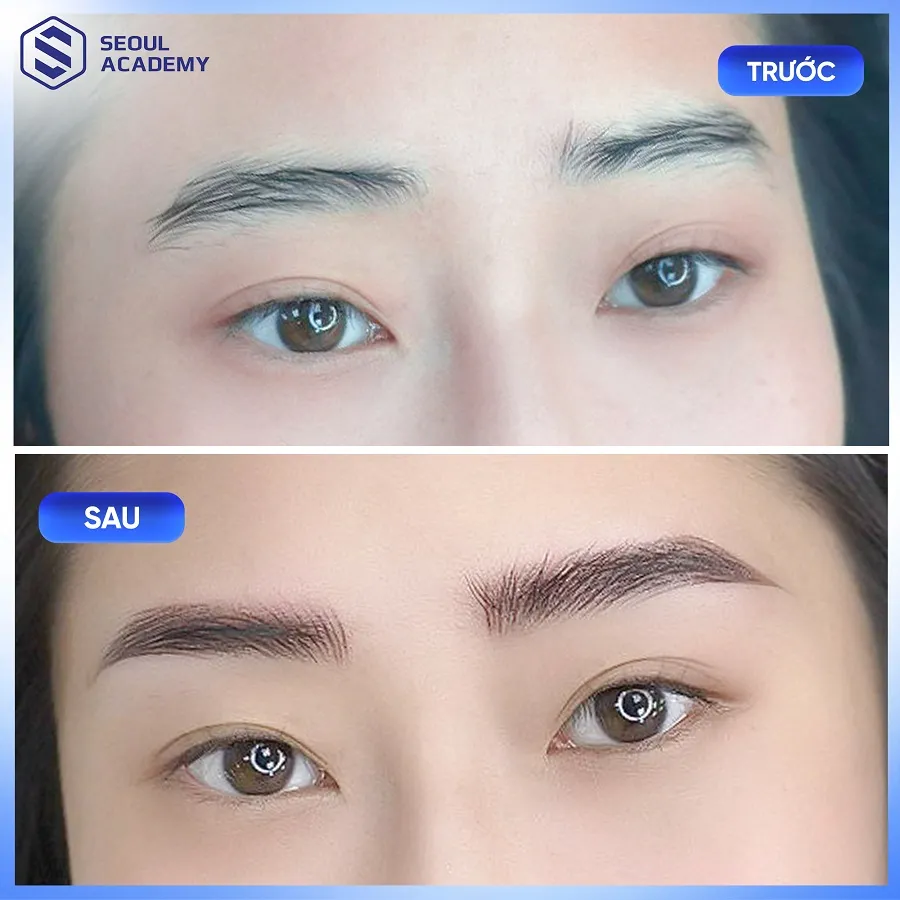 Tác phẩm phun xăm chân mày của học viên trên mẫu thật