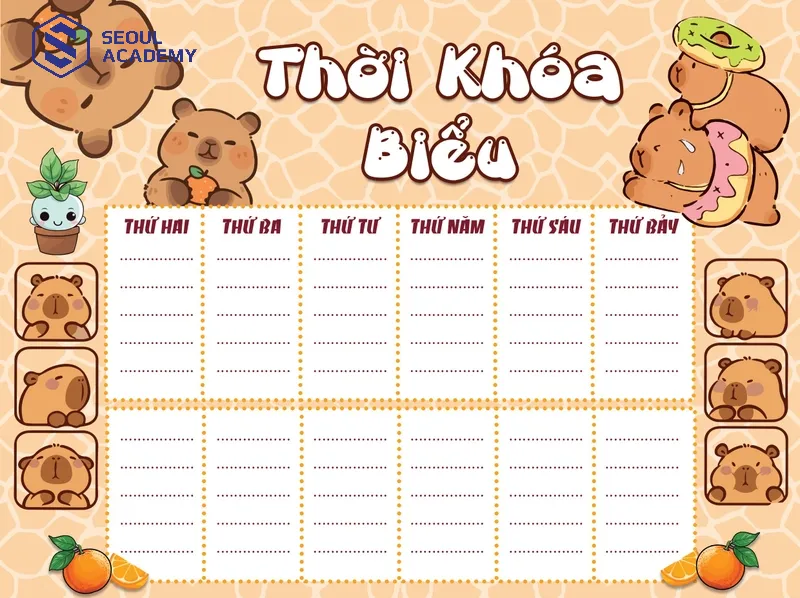 Mẫu thời khóa biển cute cho những bạn con gấu
