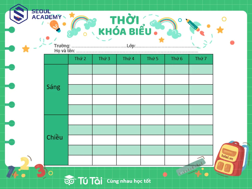 Mẫu thời khóa biểu đơn giản nhưng kém phần tinh tế