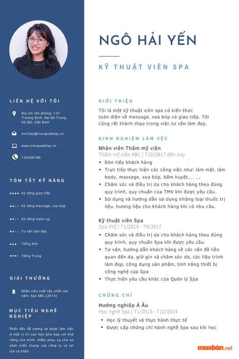 Mẫu cv xin việc ngành spa - Số 1
