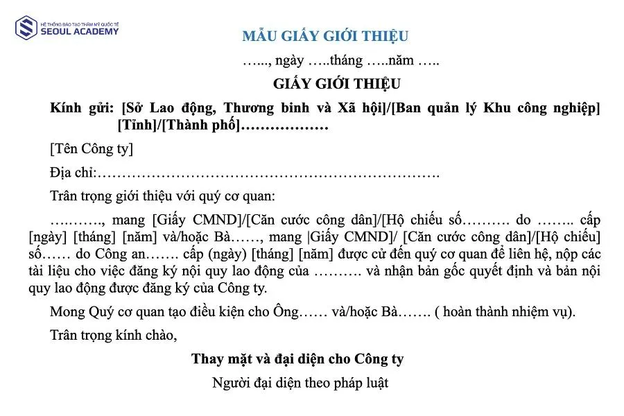 Giấy giới thiệu được soạn thảo theo quy định của từng nơi nhằm xác định danh tính, chức vụ và mục đích công việc