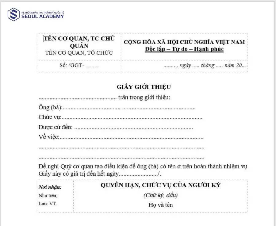 Mẫu giấy giới thiệu dành cho các doanh nghiệp, công ty phổ biến
