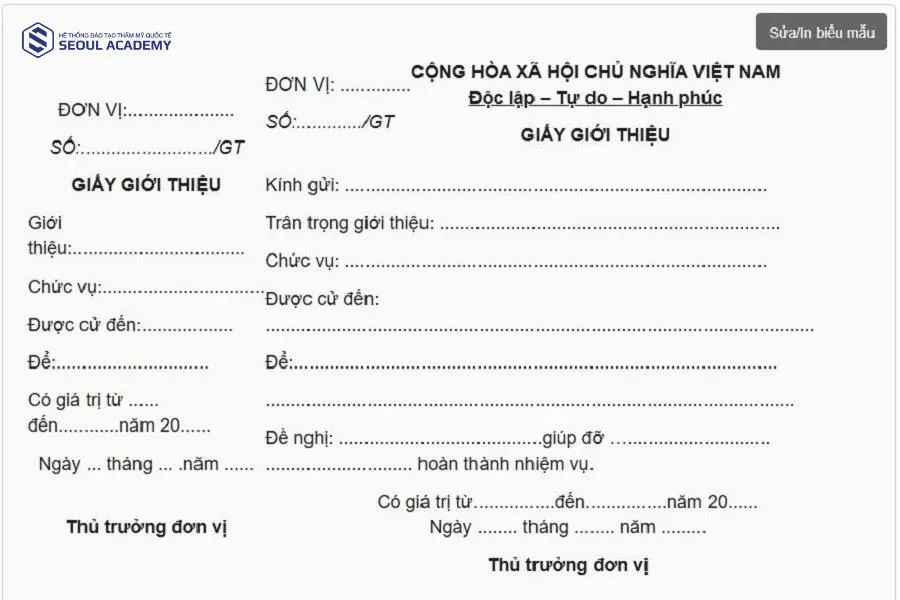 Mẫu giấy giới thiệu dành cho các cơ quan nhà nước cử cán bộ đi làm việc tại các cơ quan khác