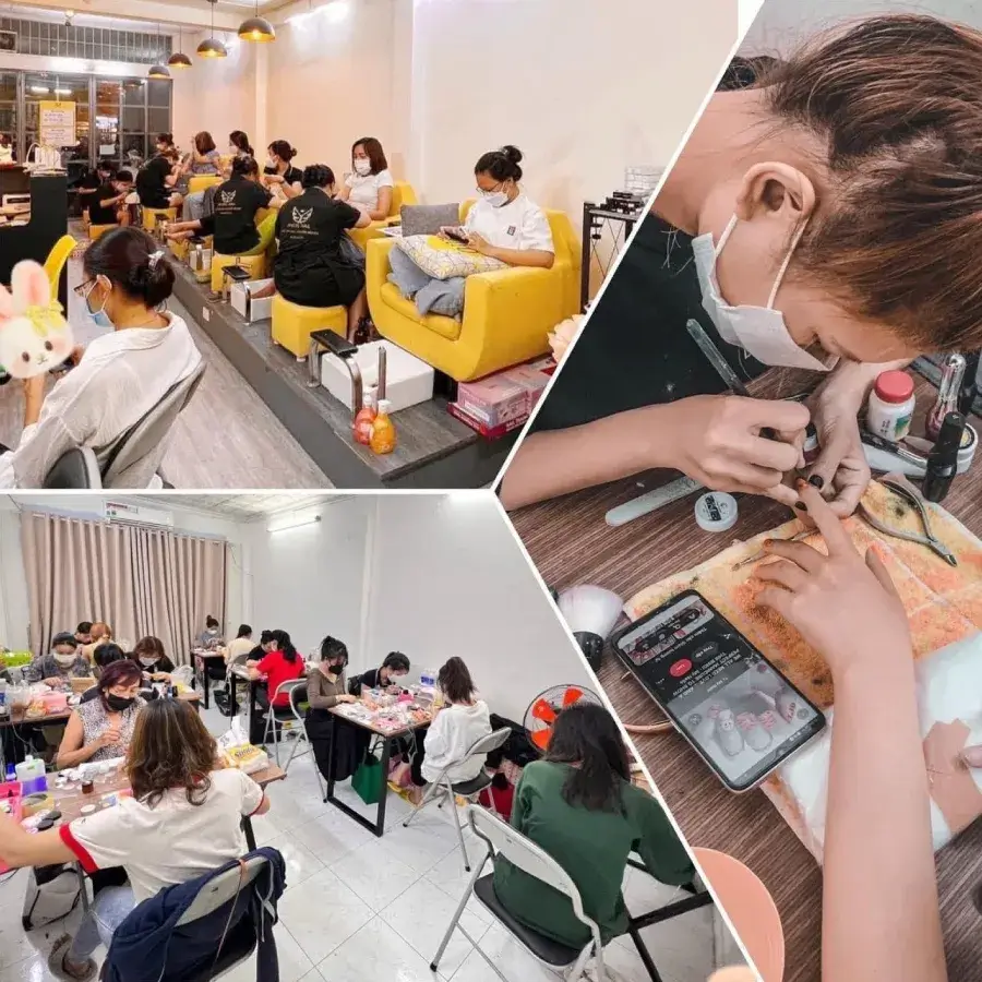 Học viên tại Angel Nail được thực hành trong môi trường đầy đủ tiện nghi và hiện đại