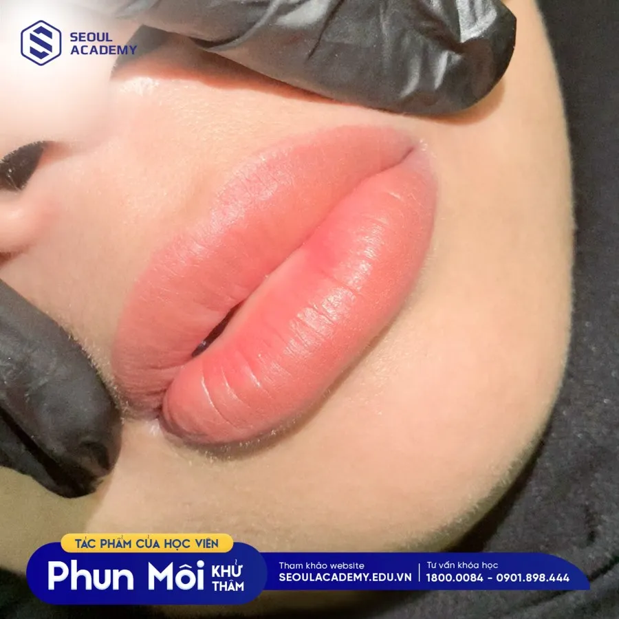 Tác phẩm phun môi khử thâm của học viên trong quá trình học xăm môi tại Seoul Academy