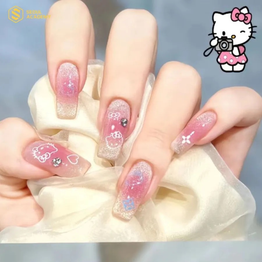 Những chi tiết nơ, mắt mèo không chỉ dễ thương mà còn thể hiện được sự sang trọng của bộ móng này 