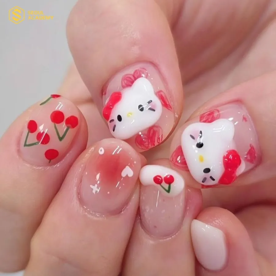 Những bộ móng hello kitty gắn charm bạn phải đặc biệt chăm sóc kỹ hơn 