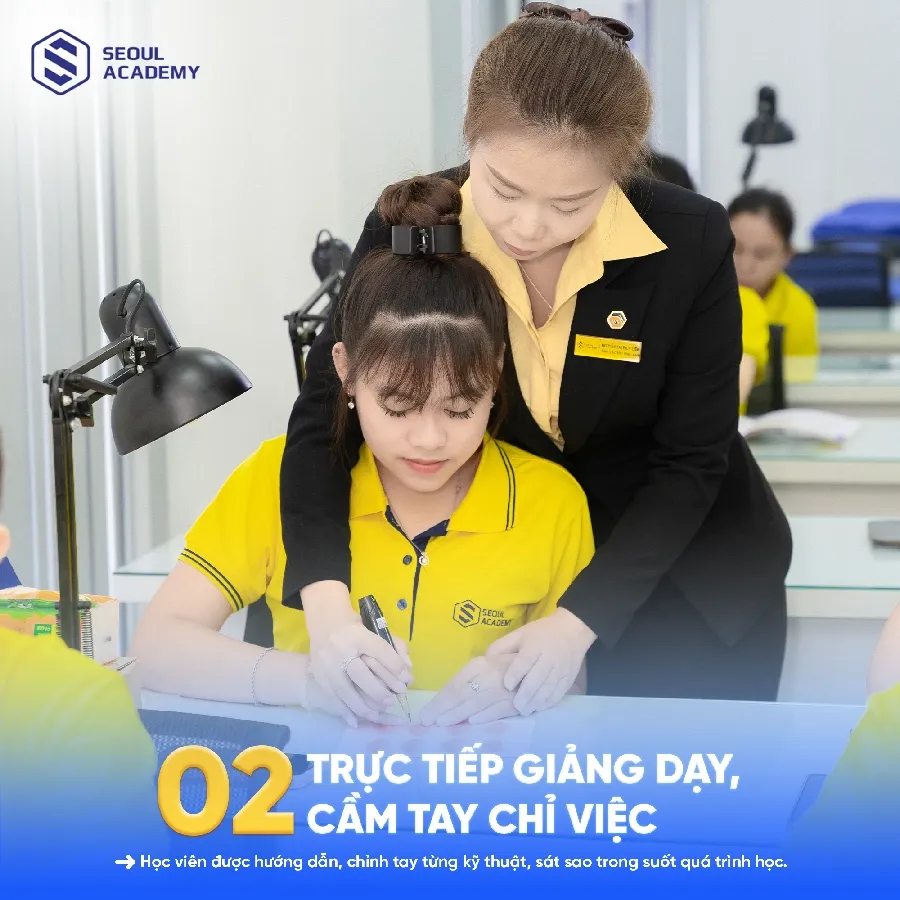 Phương pháp giảng dạy 1 kèm 1 cùng 90% thời lượng thực hành giúp học viên nhanh chóng vững tay nghề