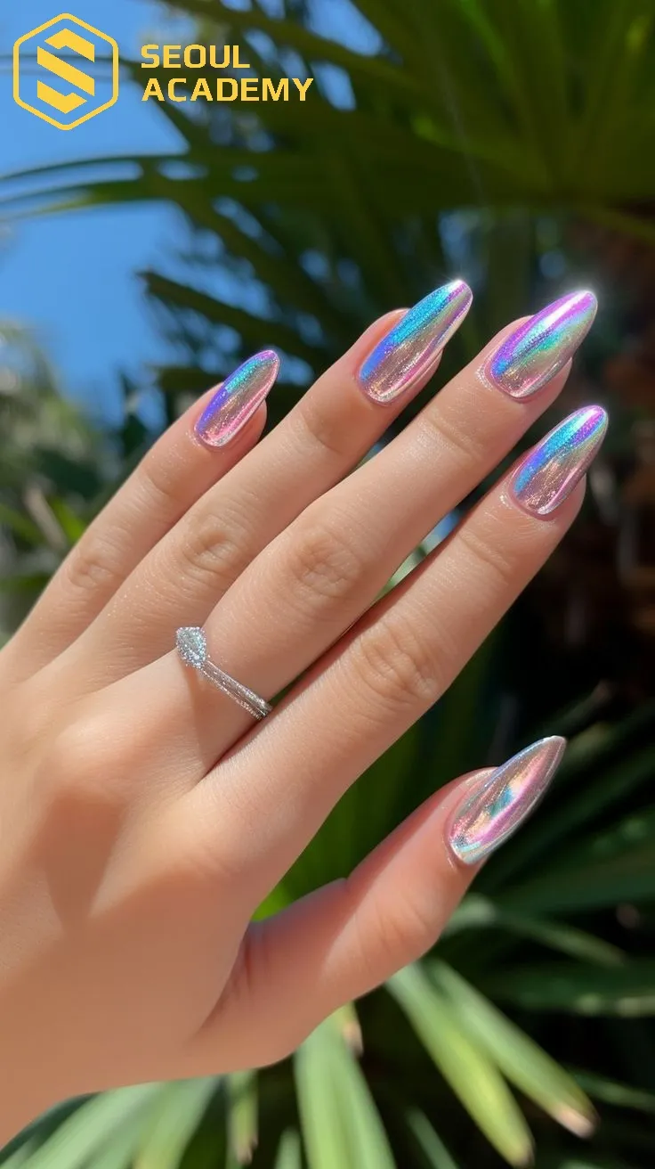 Một lựa chọn sơn móng màu tím lấp lánh dành cho những buổi tiệc, gam màu này lý tưởng cho cô nàng có làn da ngăm