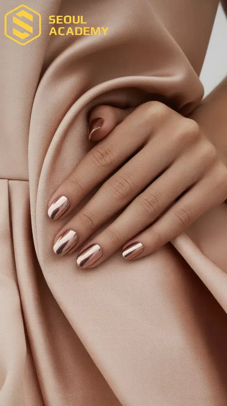 Với sơn móng ánh đồng metallic ấm áp, cổ điển lại là lựa chọn lý tưởng cho người có làn da trung bình trong những buổi tiệc