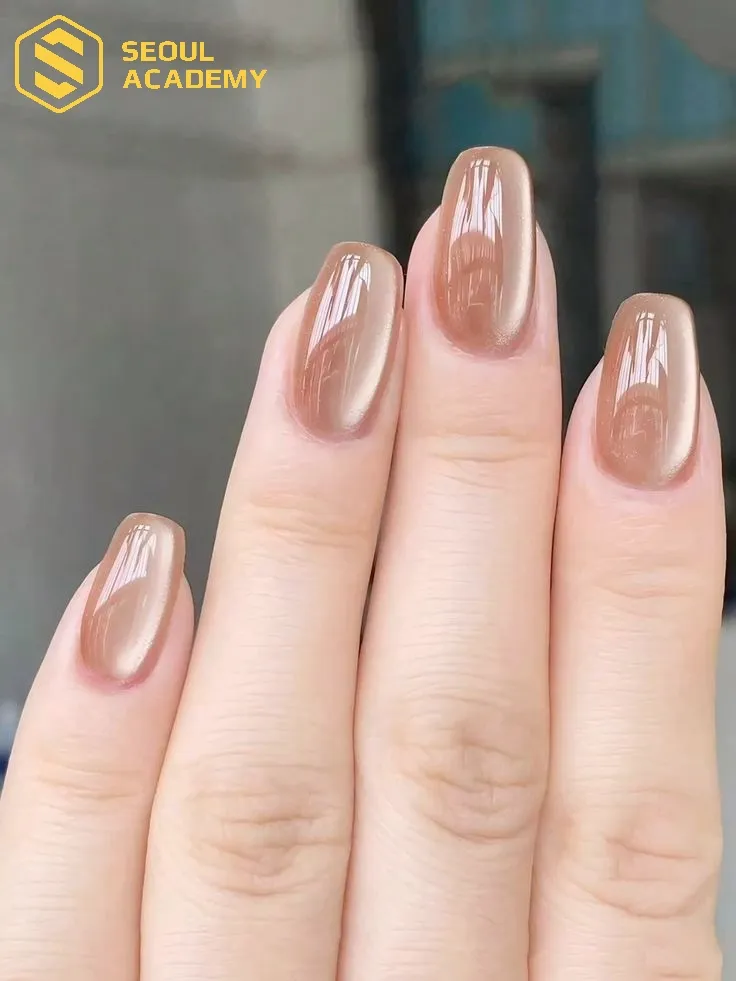 Nail màu cam đất sơn mắt mèo đơn giản nhưng vô cùng thu hút