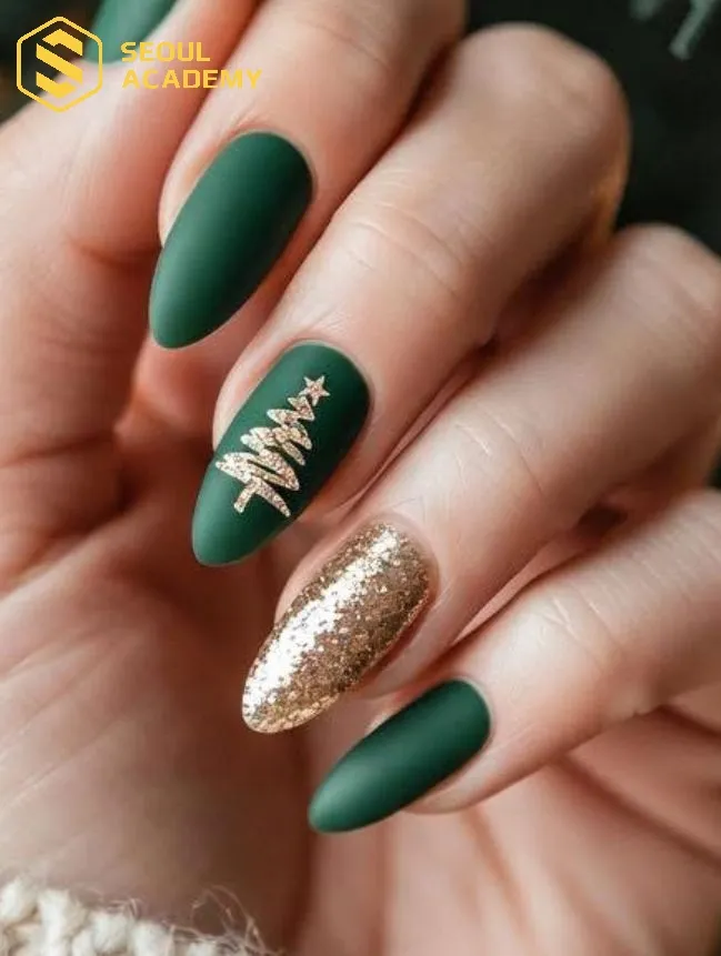 Mẫu nail xanh lá đậm mờ mịn, hiện đại thích hợp cho cô nàng trẻ trung, năng động