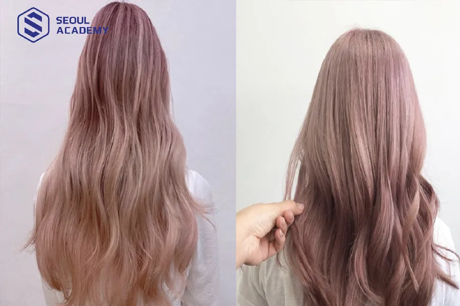 Tone màu nâu trà sữa xen ánh hồng giúp nàng thêm nổi bật