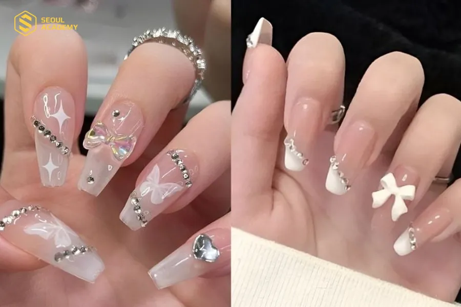 Mẫu nail đính đá nổi bật, sang trọng