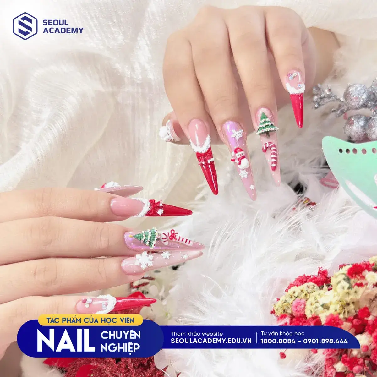 Mẫu nail nổi bật của học viên ở buổi học thực hành ở Seoul Academy