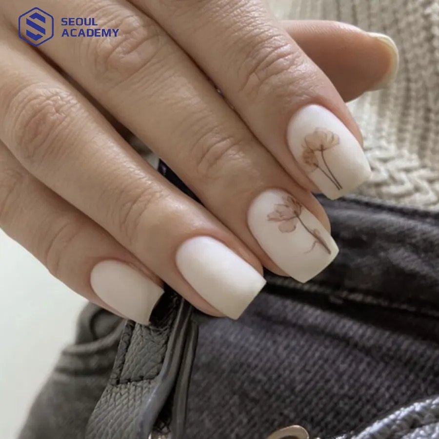 Nail trắng sữa với hoa tinh tế Nail trắng sữa với hoa tinh tế