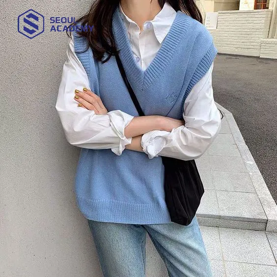 Áo gile mix áo sơ mi và quần jean phù hợp đi học, đi chơi