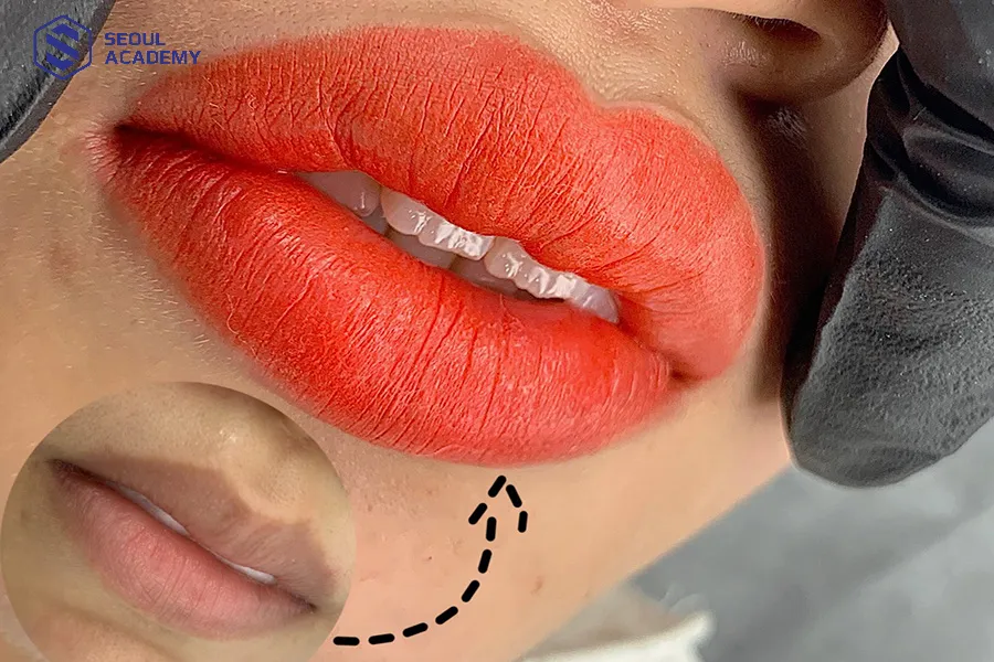 Thành phẩm phun môi màu đỏ cam của học viên Seoul Academy