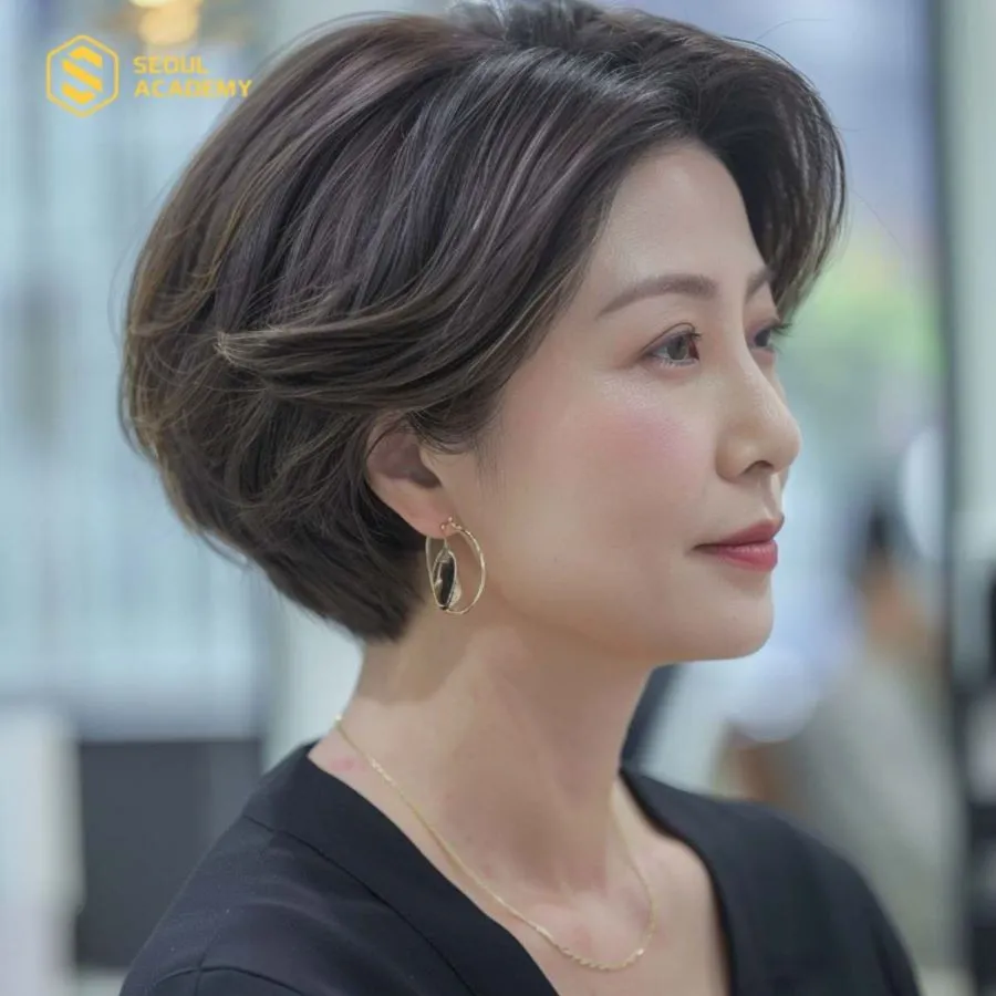 Cắt tóc kiểu Pixie giúp gương mặt thêm vài phần trẻ trung, cá tính phù hợp với nhiều chị em tuổi 40 có gương mặt tròn