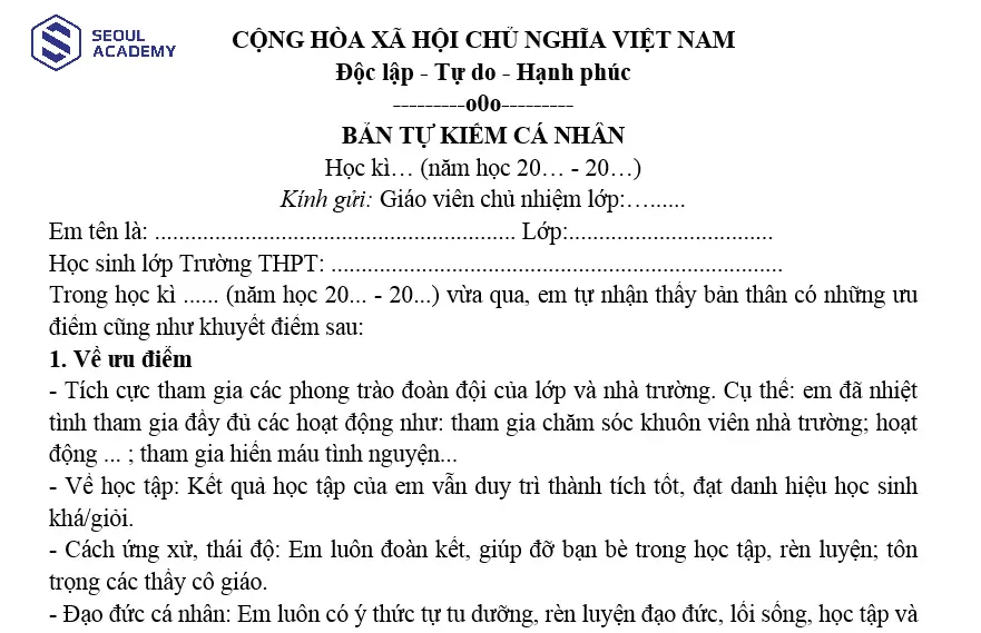 Mẫu 4 bản kiểm điểm cá nhân rút gọn đơn giản