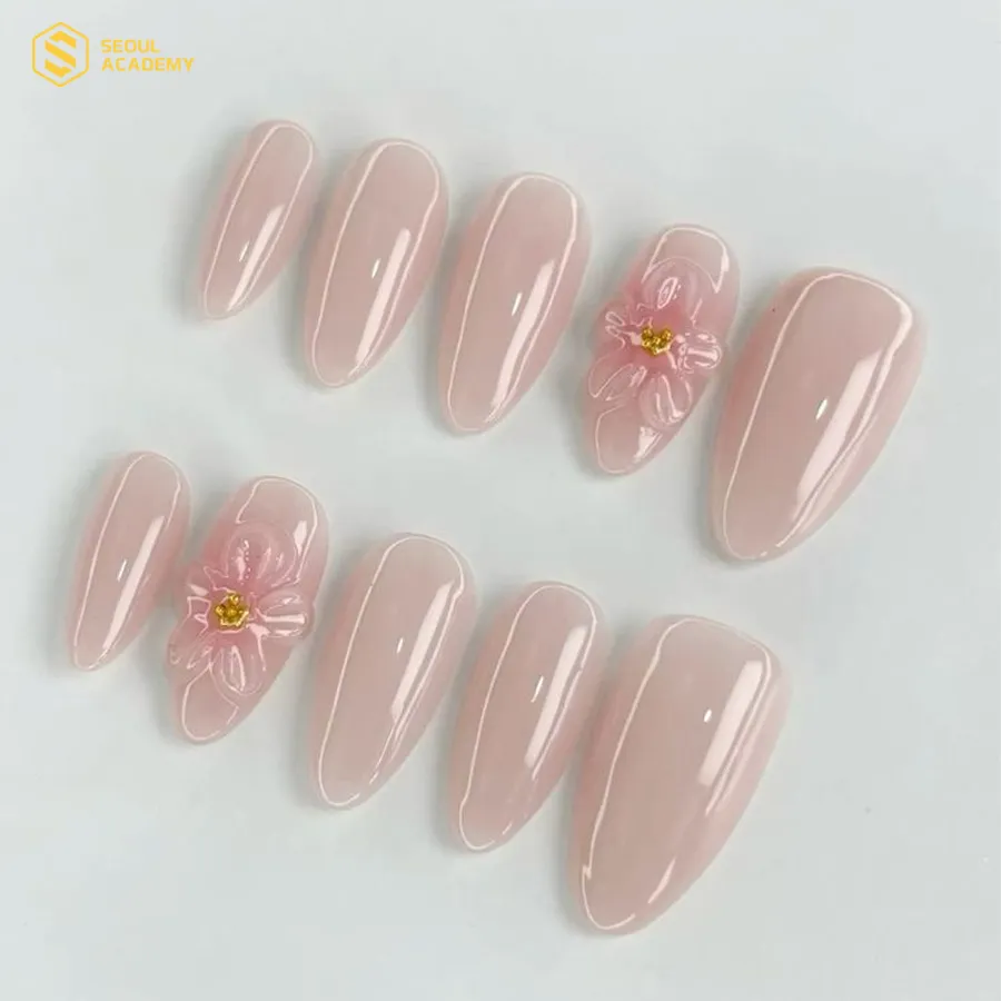 Nail box hồng đính hoa dễ thực hiện, phù hợp với nhiều phong cách