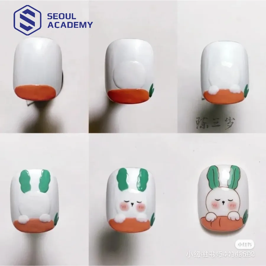 Mẫu nail hoạt hình chú thỏ và cà rốt dễ thương