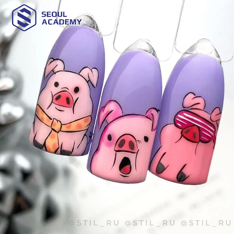 Dạy vẽ nail hoạt hình động vật cute, đáng yêu, lợn hồng trong phim hoạt hình Gravity Fall