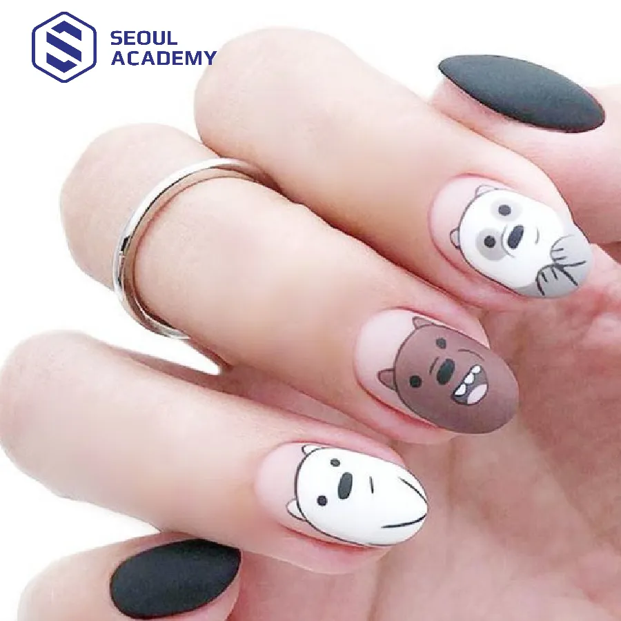 Mẫu nail hoạt hình chúng tôi đơn giản là gấu được các em nhỏ yêu thích