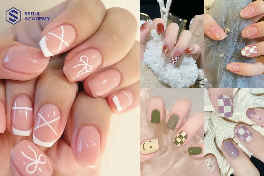 Kỹ thuật sử dụng cọ nét line giúp tạo nên những mẫu móng họa tiết tối giản với các nét line thanh thoát